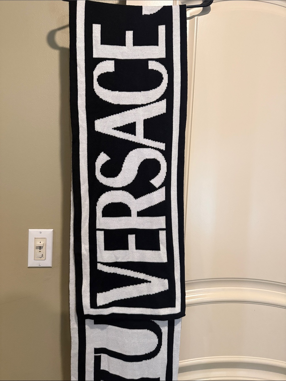 Versace Black and White Logo Knit Scarf